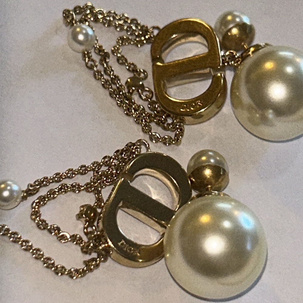 DIOR TRIBALES Earrings Gold-Finish Metal White Resin Pearls Silver-Tone Crystals - Picture 11 of 14